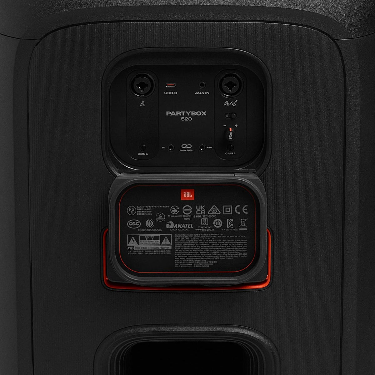 JBL PartyBox 520 - Portable Battery-Powered Party Speaker with AI Sound Boost, Up to 15 Hours of Play time, IPX4 Splash Proof, Multi-Speaker Connection by Auracast, and Telescopic Handle (Black)