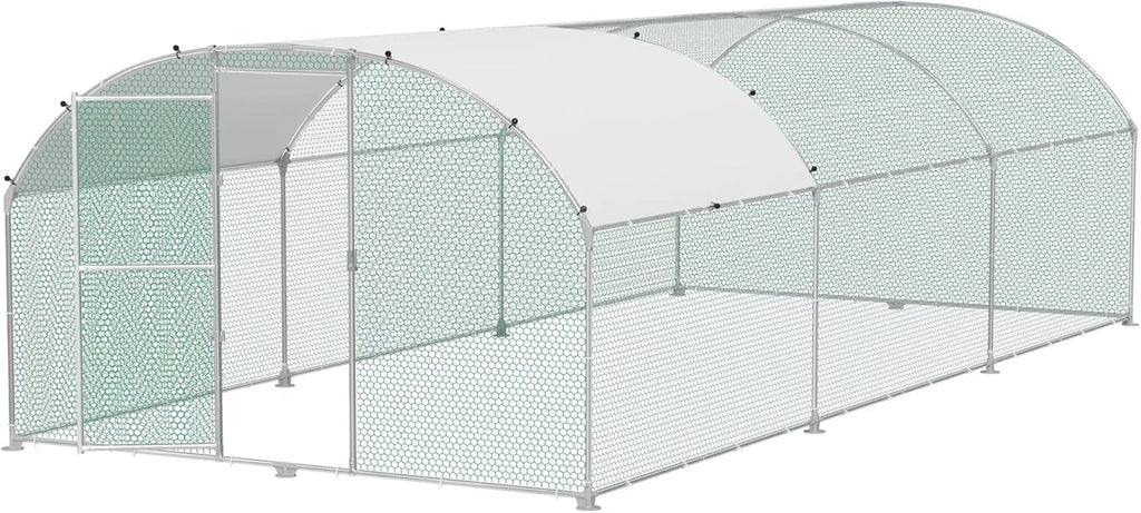 Hühnerstall Metall Freilaufgehege Freigehege, Geflügelstall Kleintiere, Verzinkter Stahlrahmen mit PE Dach, Bogenaufsatz (3x6m)
