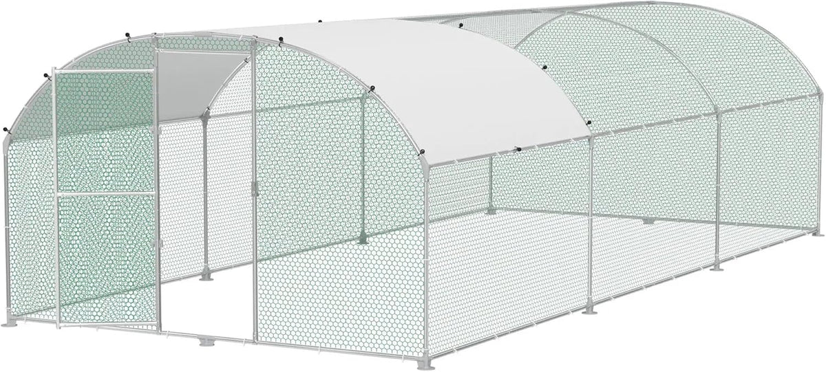 Hühnerstall Metall Freilaufgehege Freigehege, Geflügelstall Kleintiere, Verzinkter Stahlrahmen mit PE Dach, Bogenaufsatz (3x6m)