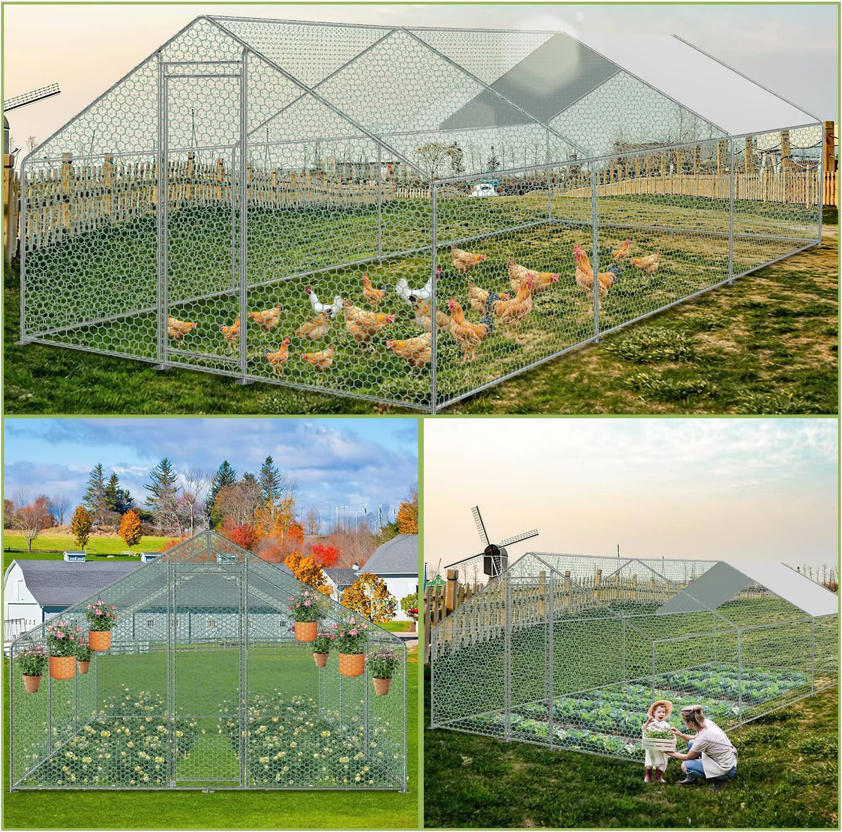 Sonnewelt Freilaufgehege 3x6x2m Hühnerstall Verzinkter Stahl Kleintierstall Hühnerhaus Dach Geflügelstall mit Sonnenschutzdach und Tür für Haustierkäfig Hühnerkäfig Vogelkäfig Kleintiere Pflanzen