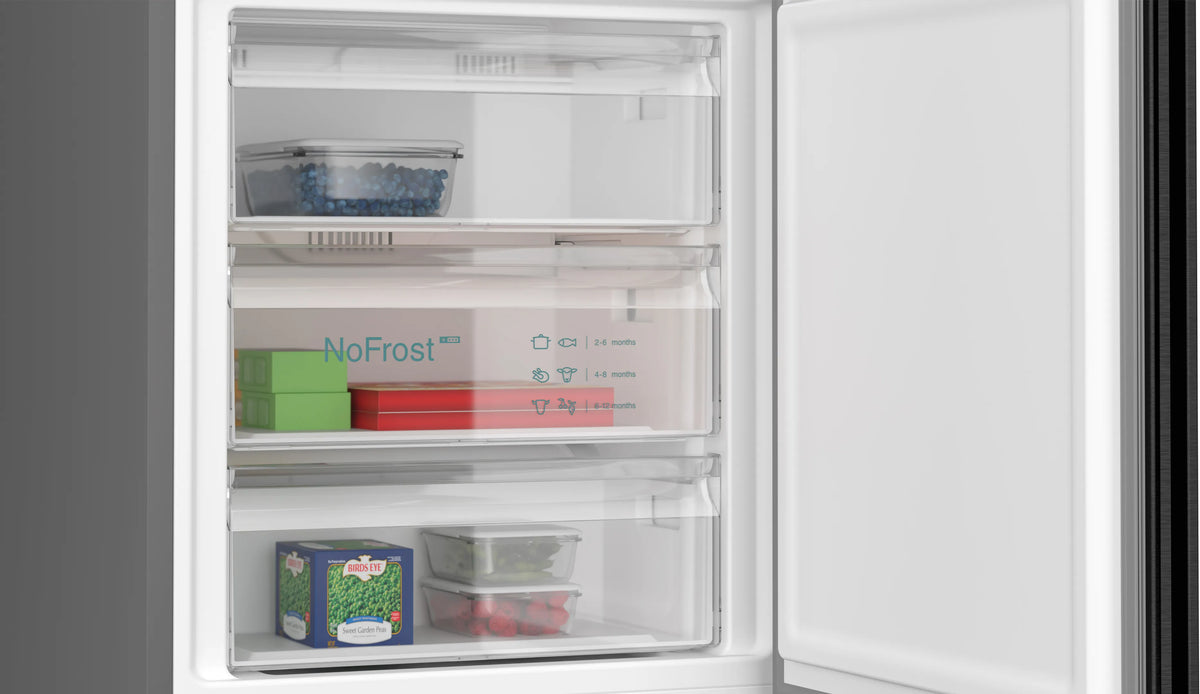 SIEMENS KG49NXXCF iQ300 Free-standing fridge-freezer with freezer at bottom 203 x 70 cm Brushed black steel antiFingerprint. Total noFrost