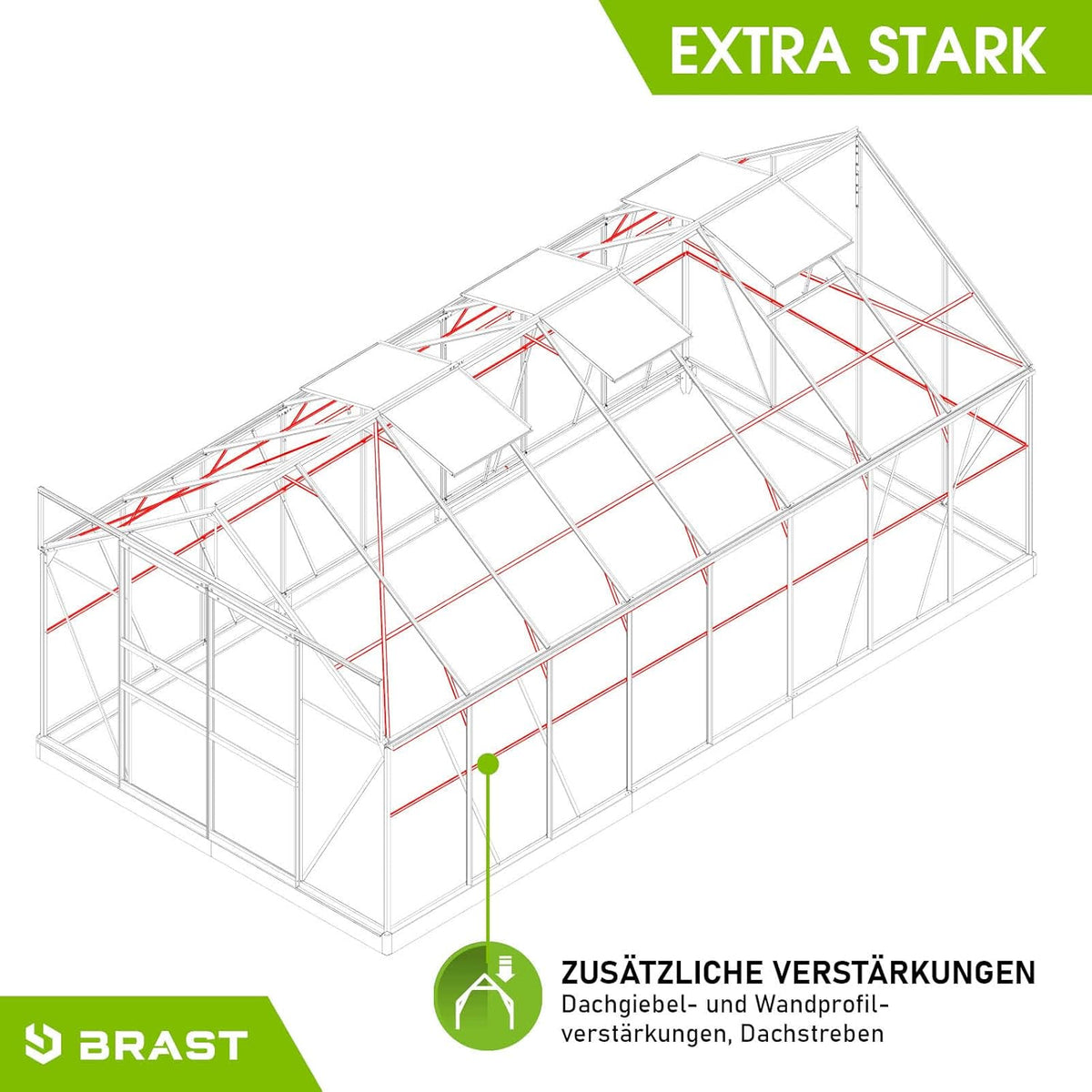 BRAST Aluminium Greenhouse with Base 490 x 250 x 235 cm, TÜV Tested, 6 mm Hollow Chamber Panels, Rustproof/Weatherproof/Temperature-Resistant