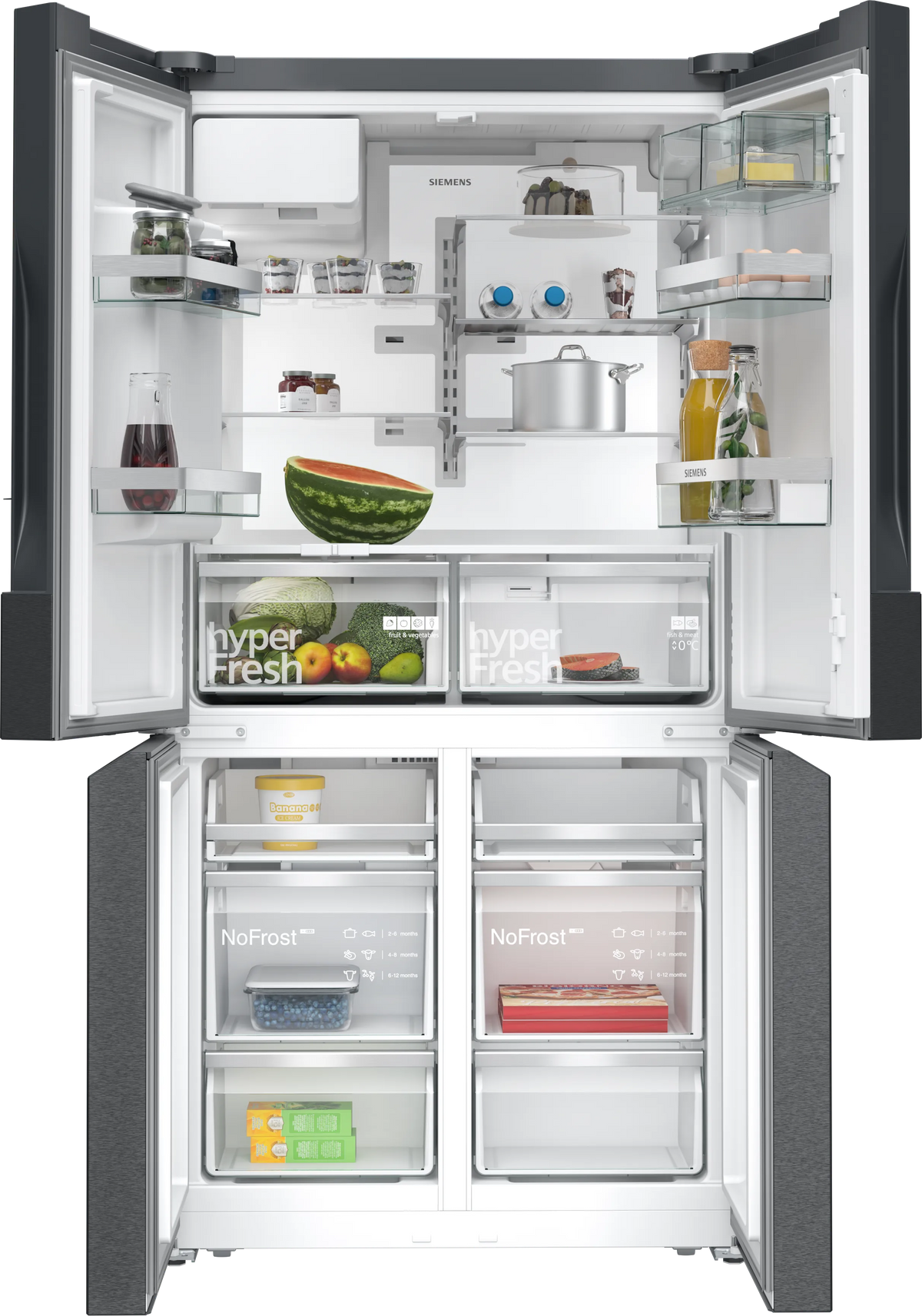 SIEMENS KF96DPXEA iQ700 French door bottom freezer. multi door 183 x 90.5 cm Brushed black steel antiFingerprint. Total noFrost
