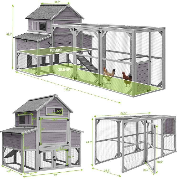 Anyi 59 Square Feet Chicken Coop with Chicken Run