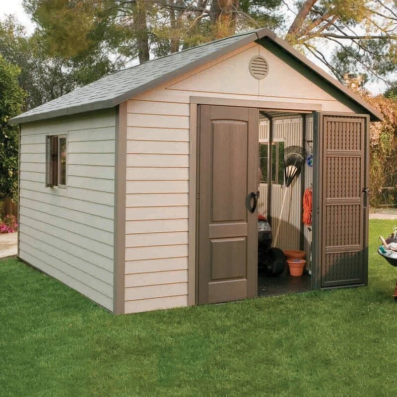 11' wide x 11' deep plastic storage shed