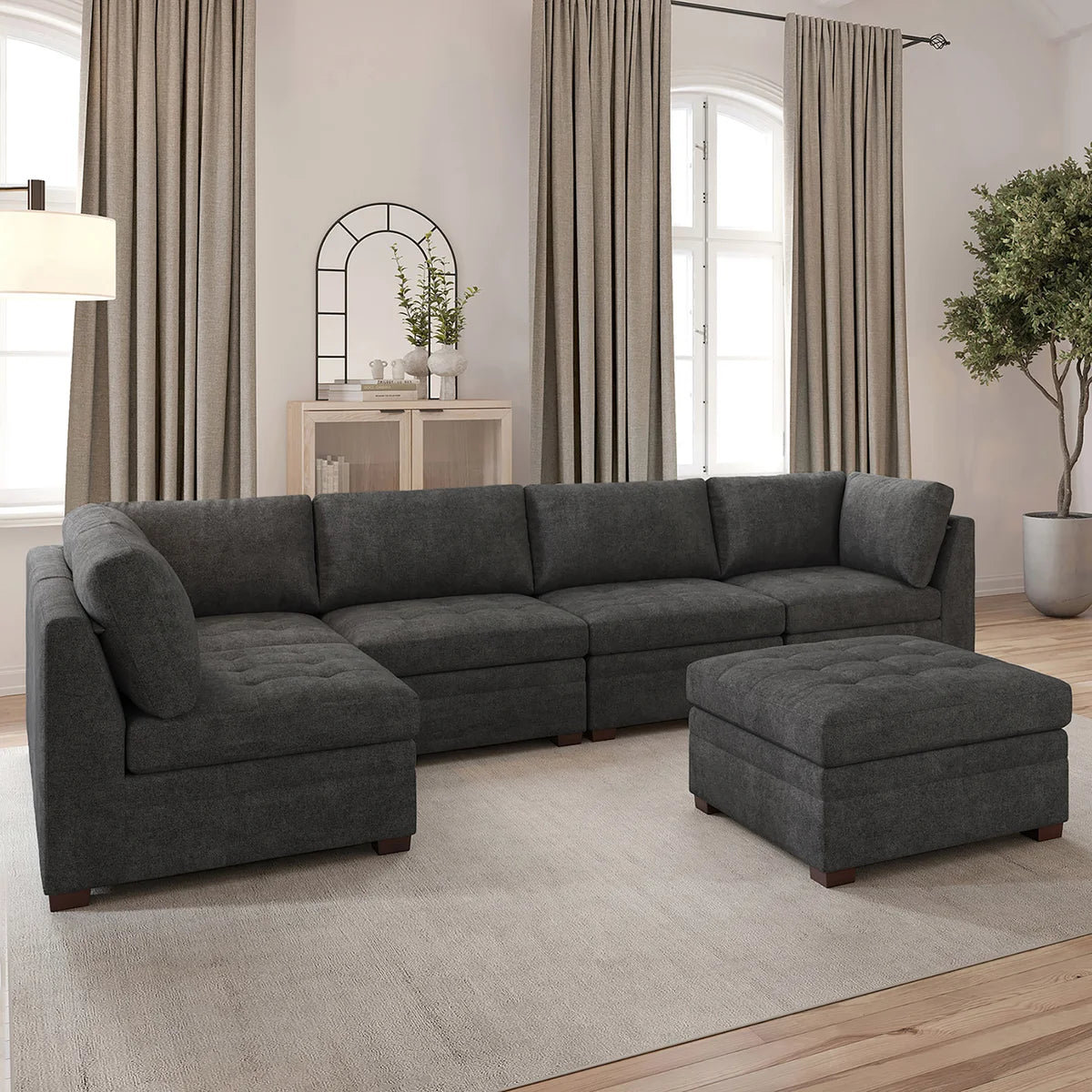 Thomasville Tisdale Modular Sectional 6-piece Boucle with Storage Ottoman
