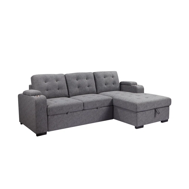 Living Room Tifted Sectional Sofa Lounger with Storage Chaise, Modern Convertible L-Shaped Sleeper Sofa Couch, Grey