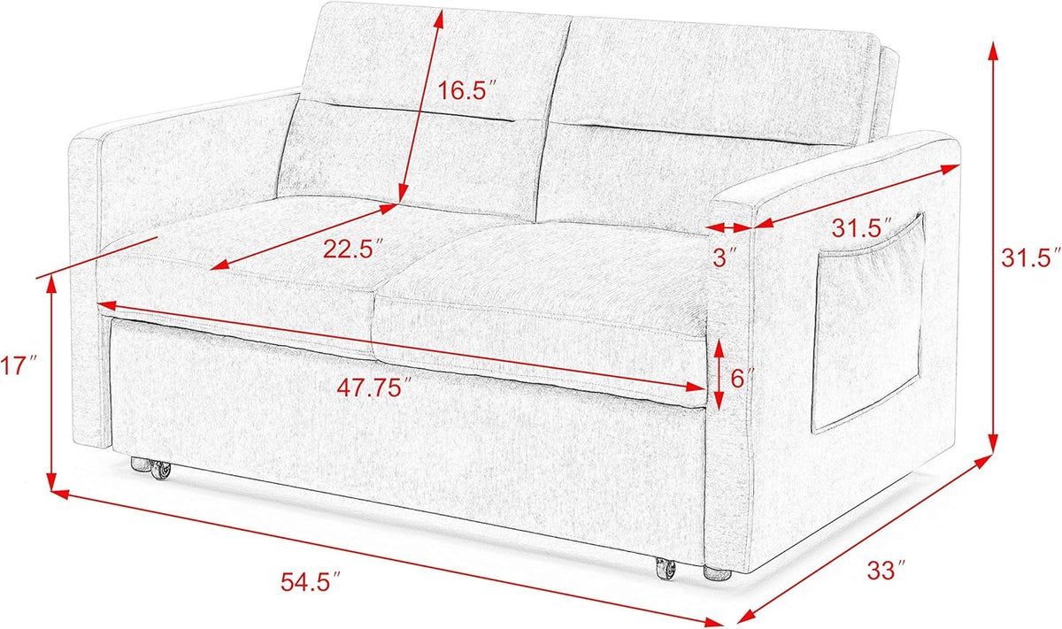 Merax 54.5'' Modern Convertible Sleeper Sofa Bed with Two Side Pockets, Velvet Sofa w/Pull-Out Bed Loveseat Sofa Couch and Adjsutable Back for Living Room (Beige)