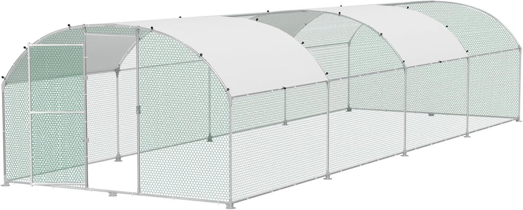 Hühnerstall 3x8m Metall Freilaufgehege Freigehege, Geflügelstall Kleintiere, Verzinkter Stahlrahmen mit PE Dach, Bogenaufsatz
