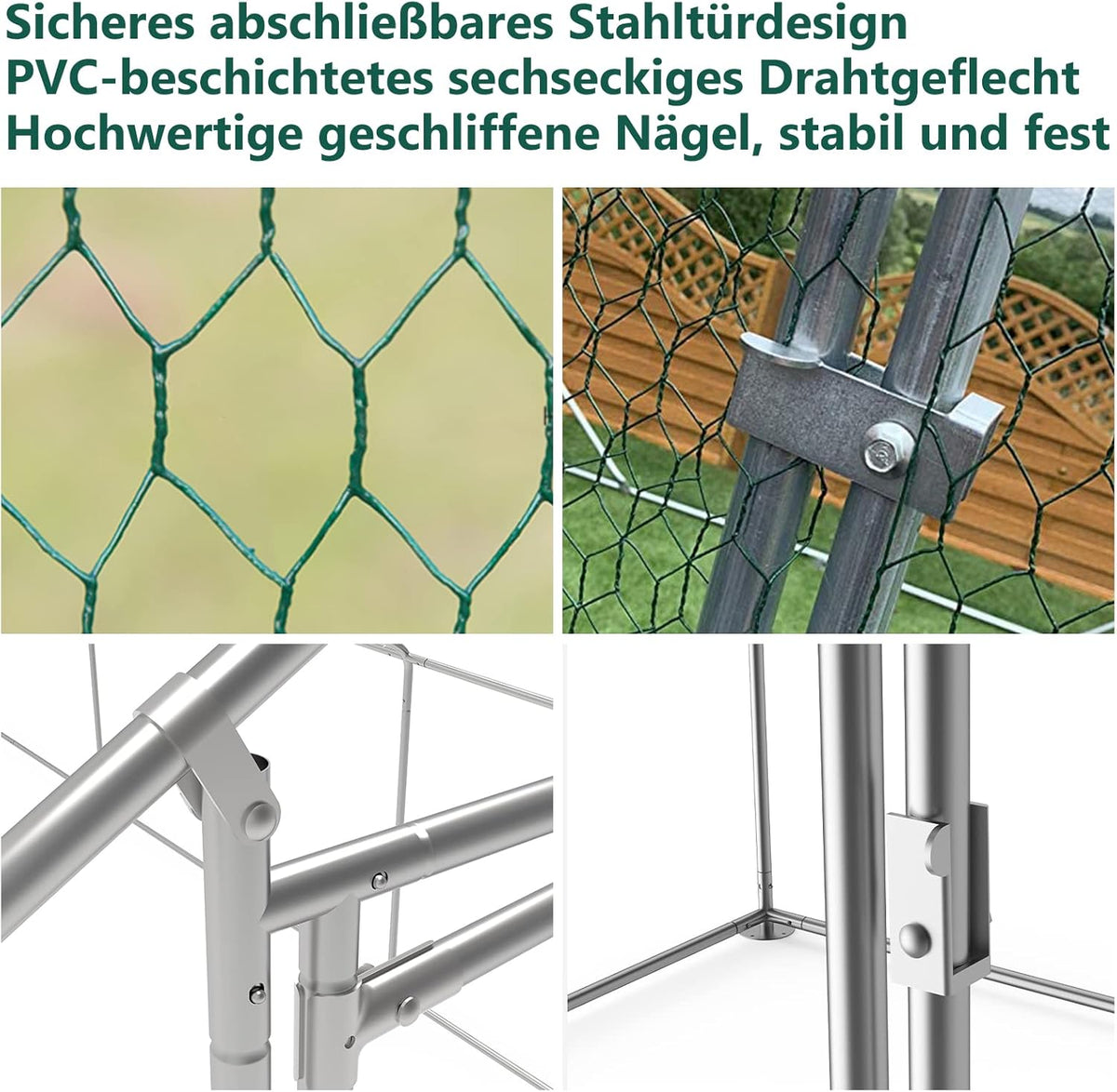 Sonnewelt Freilaufgehege 3x4x2m Hühnerstall Verzinkter Stahl Kleintierstall Hühnerhaus Dach Geflügelstall mit Sonnenschutzdach und Tür für Haustierkäfig Hühnerkäfig Vogelkäfig Kleintiere Pflanzen