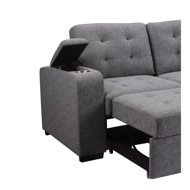 Living Room Tifted Sectional Sofa Lounger with Storage Chaise, Modern Convertible L-Shaped Sleeper Sofa Couch, Grey